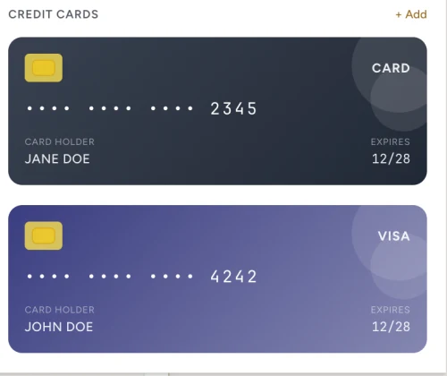 Claspt showing stored credit cards with encryption